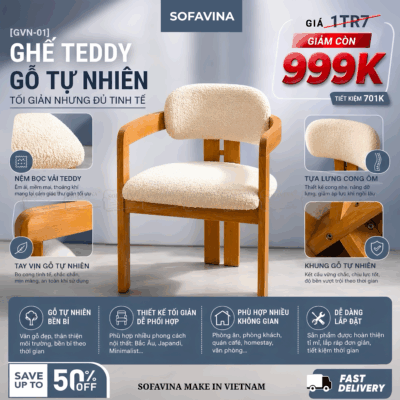 GHẾ TEDDY GỖ TỰ NHIÊN [GVN-01]